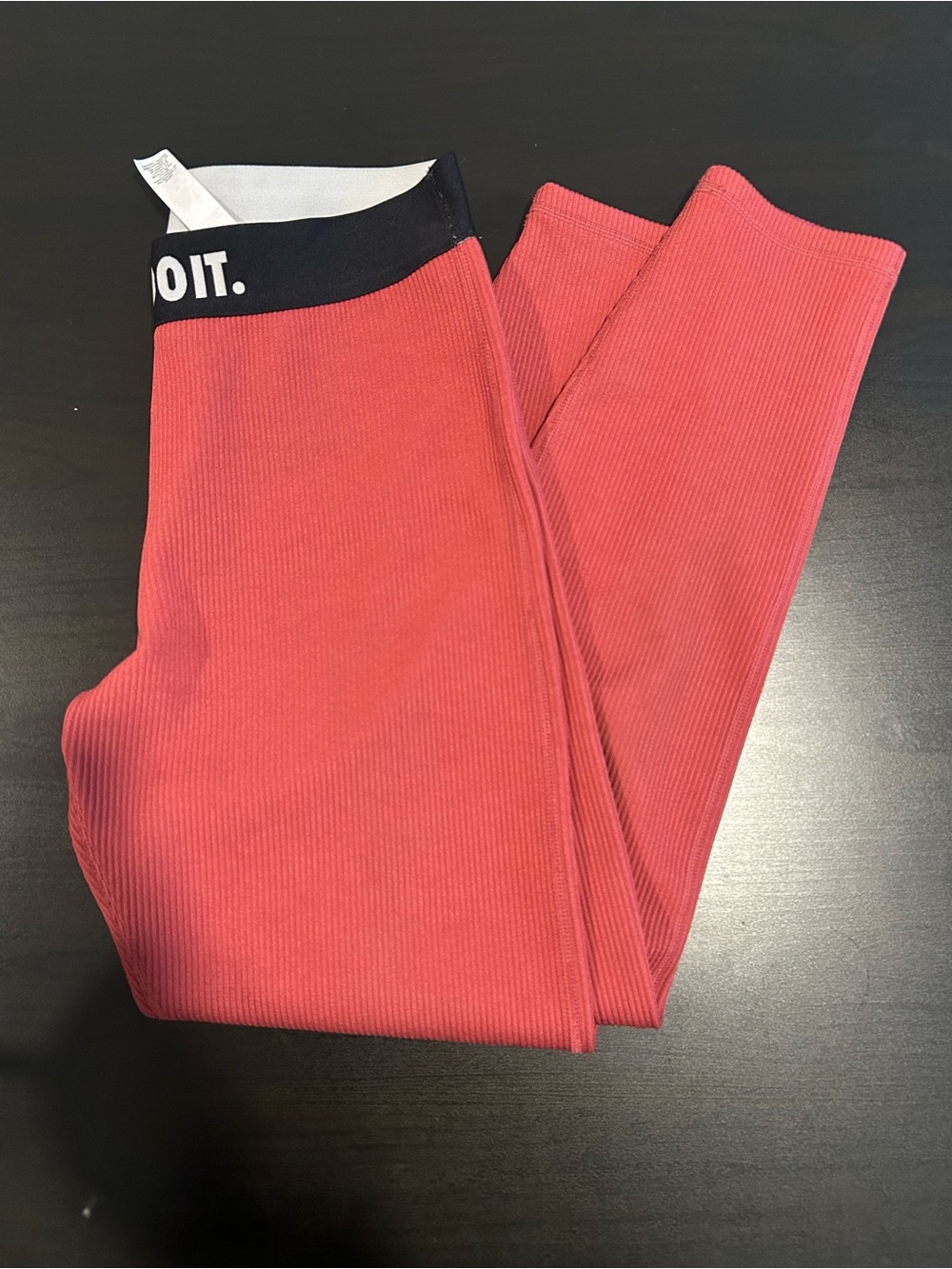 Nike Coral Ribbed Leggings with Black Waistband